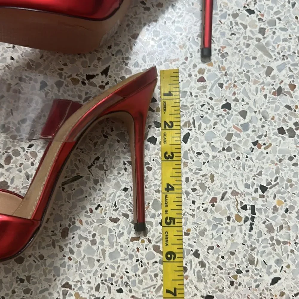 Schutz Sionne red clear transparent heel slingback 9.5